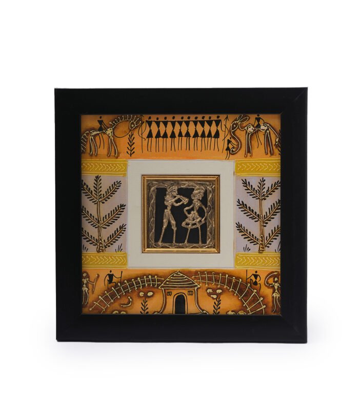 Dokra Tribal Frame with Sohrai Painting Made by Tribes of Chattisgarh