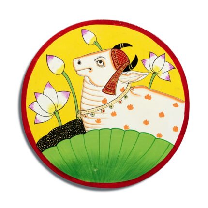 Hand-Painted Pichwai on Wooden Plate Made by Tribes of Rajasthan