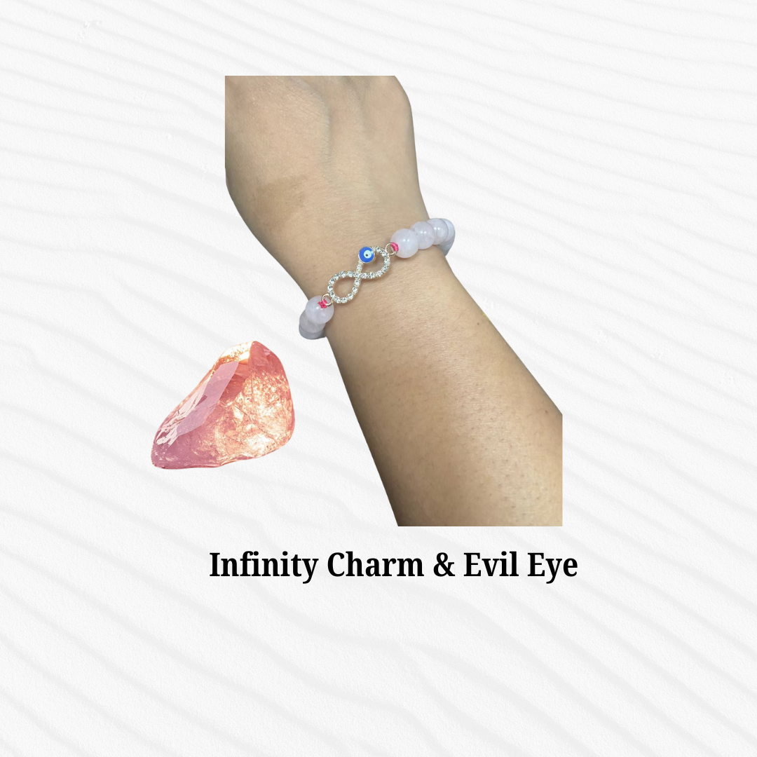 Rose Quartz Bracelet & Infinity Charm Evil Eye